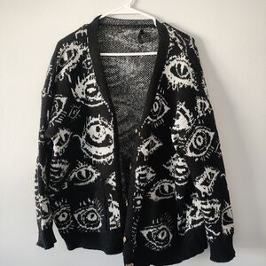 ROMWE Black and White Eye Pattern Cardigan